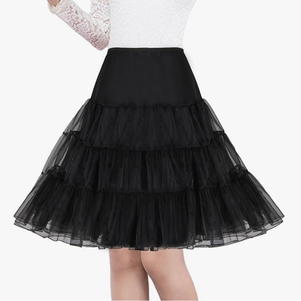 Elegant Black Tiered Underskirt Petticoat, Slip
